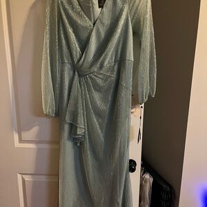 Adrianna Papell Shimmering Light Blue Long Sleeve Dress